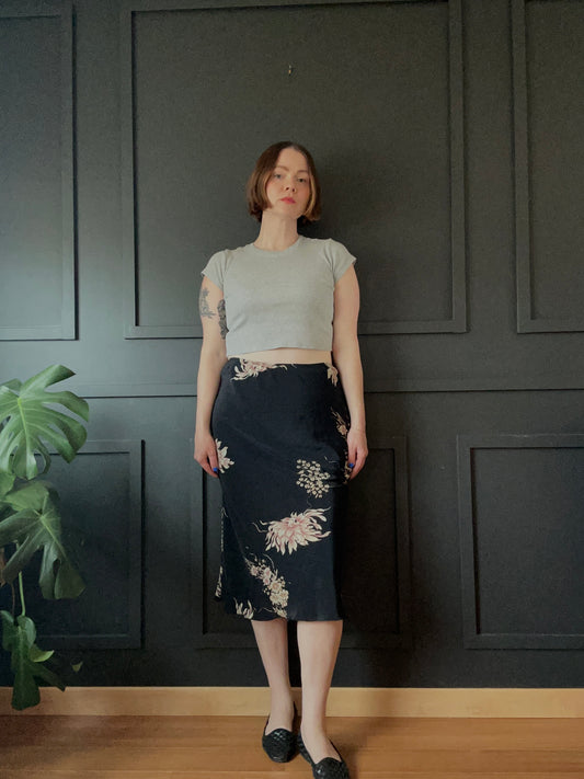Y2K Floral Black Midi Skirt