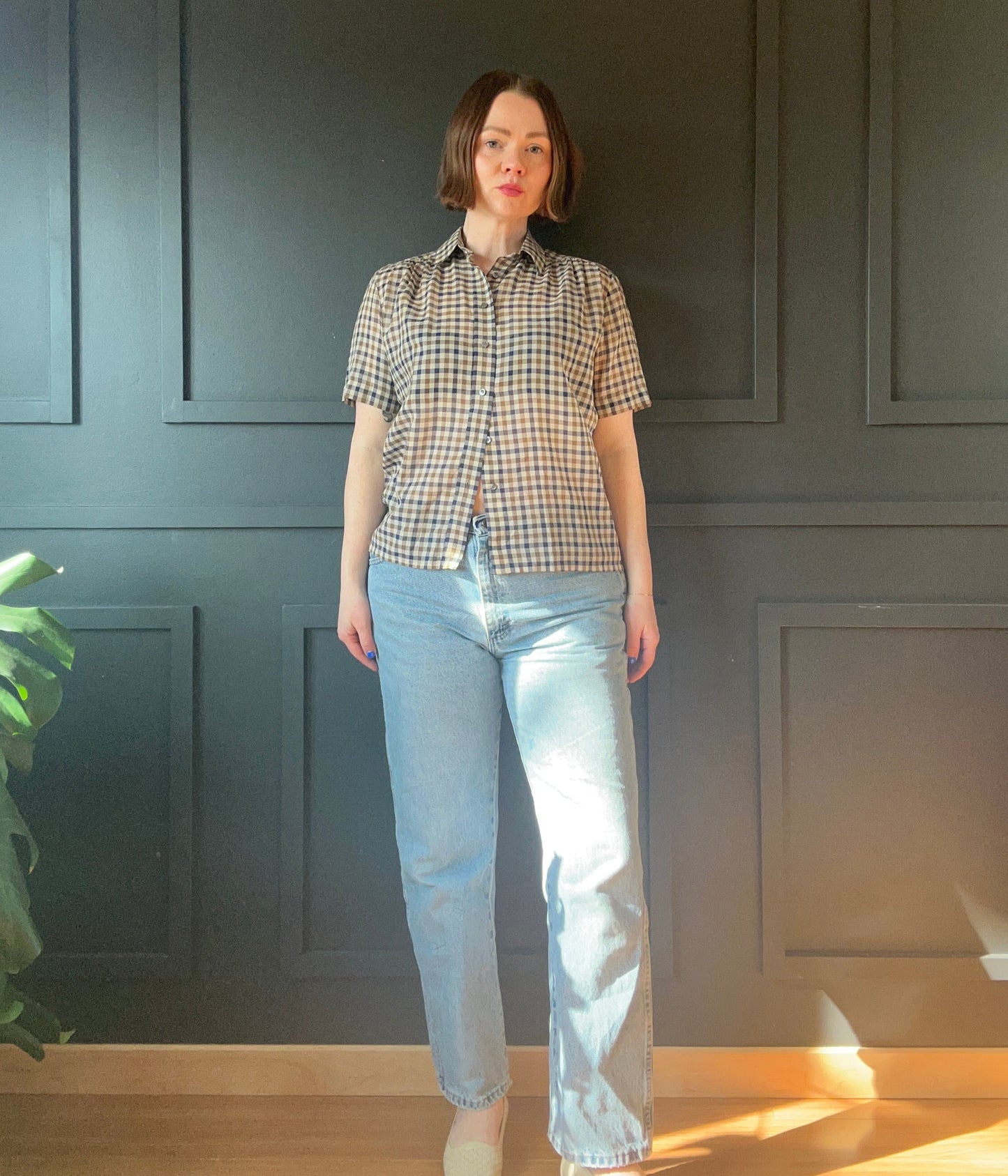 Vintage Plaid Short Sleeve Button Down