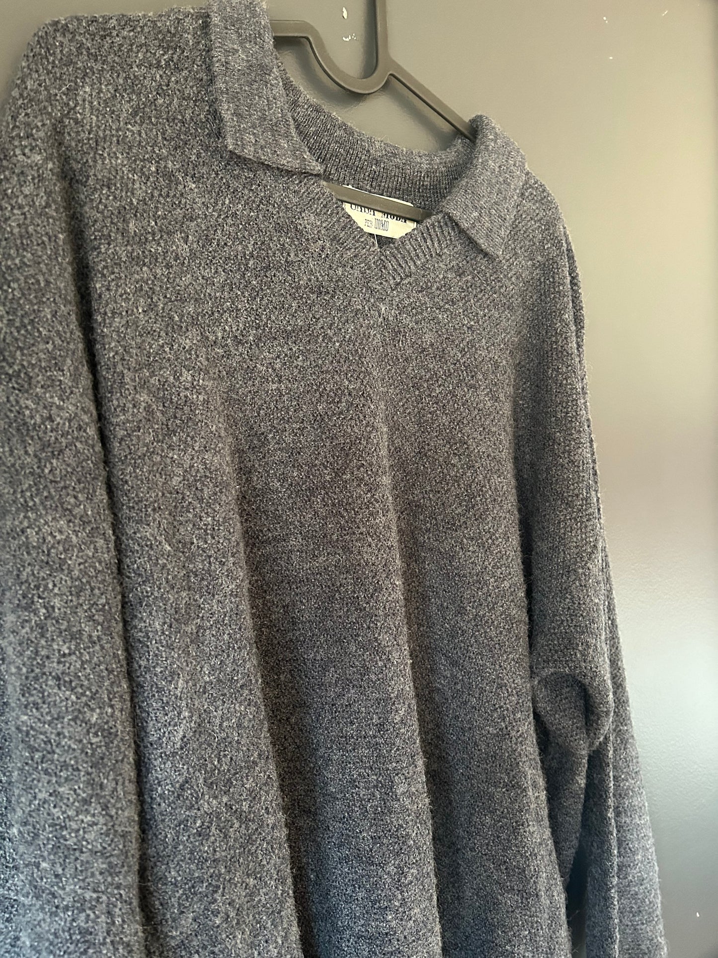 Charcoal Grey Collared Knit Sweater