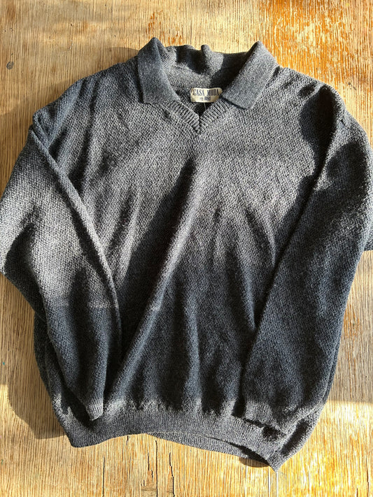 Charcoal Grey Collared Knit Sweater