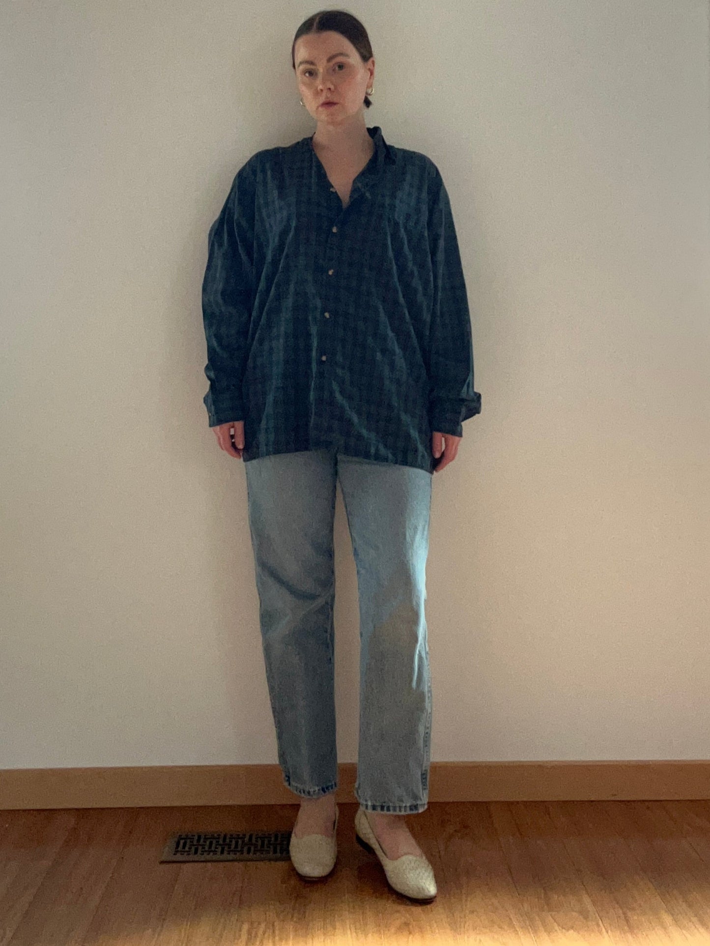 90s Lightweight Green Plaid Shirt