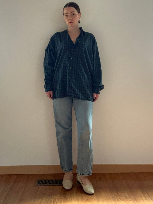 90s Lightweight Green Plaid Shirt